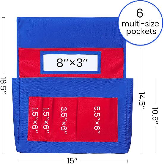 Godery Chairback Buddy Pocket Chart,Storage Canvas Seatback Stuff Storage Pocket - Home, Classroom, Group Team Organizers for Child (Red)