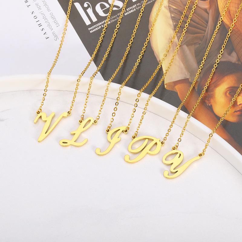 Stainless Steel Lowercase Letter Necklace with Clavicle Chain - European & American Design