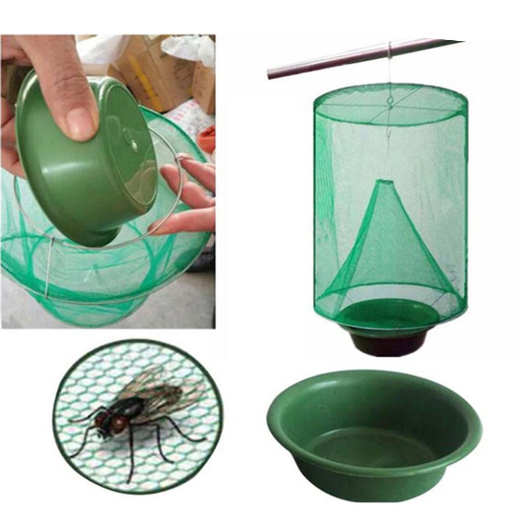 Fly Trap with Bait Tray Fly Cage Fly Catcher Reusable for Indoor Outdoor Restaurants Backyard
