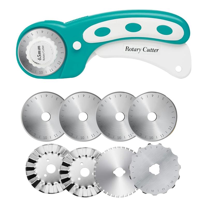 

2025 Trend 45Mm Rotary Cutter For Fabric Rolling Fabric Cutter Crochet Edge Skip Blade Perforating With 8Pcs Rotary Blades 1Set