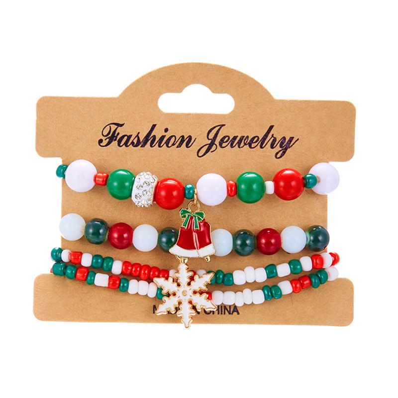Christmas Day Bracelet Colored Acrylic Diamond Snowflake Bell Beaded Bracelet Set Jewelry