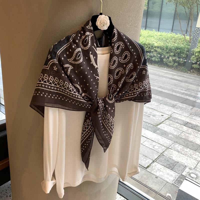 Retro Coffee Carriage Cashew Flower Silk Scarf Tied Waist Fart Curtain Velvet Scarf Large Square Scarf with Shawl Silk Scarf Square Scarf