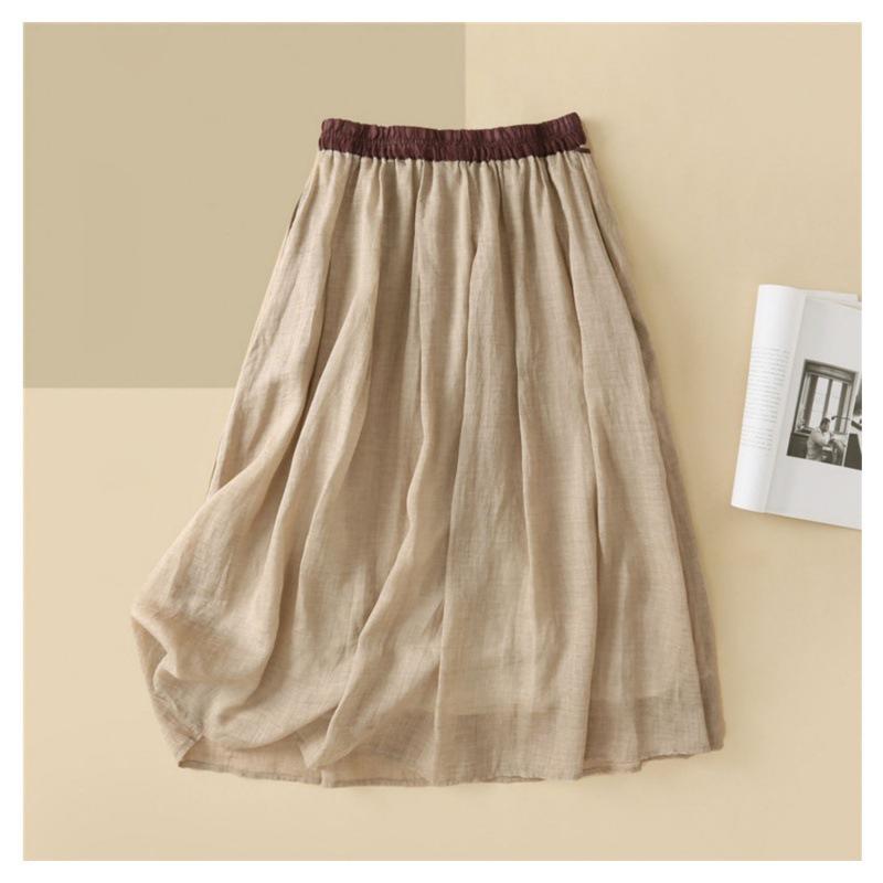 Summer Retro Art Loose Elastic Waist Skirt Women's Medium Long A Line Skirt
