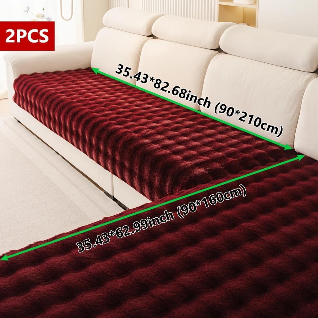 2pcs Warm Thick Plush Imitation Fur Anti-Slip Sofa Cover, for Living Room Lounge Sofa Towel Universal Fit Washable