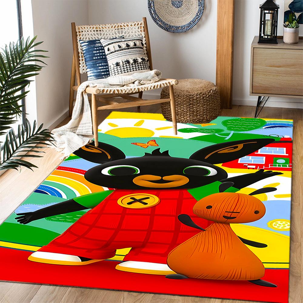 Bing Bunny Colorful Adventure Themed Anti-Slip Rugs - Polyester Home Decor, Suitable for Bedrooms, Living Rooms, Doorways, Studios, and Decorations