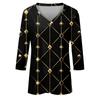 Women's Tops Three-quarter Sleeve Shirt V-neck Loose Casual Shirt Textured Printed T-shirt