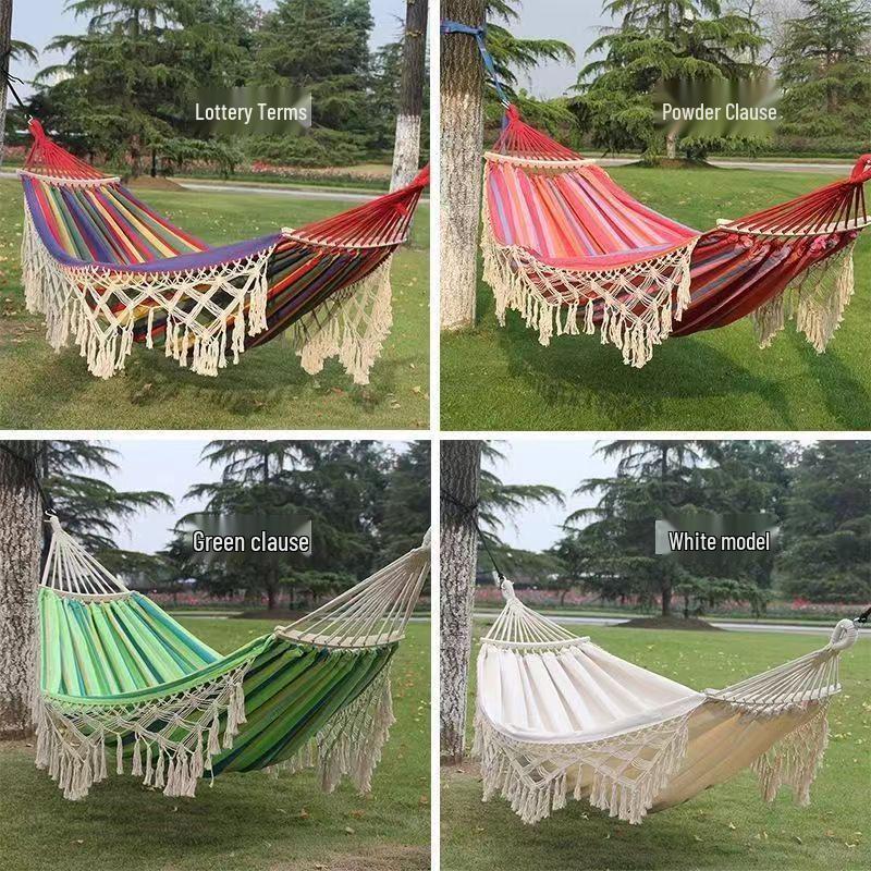 A1R Double Hammock: Anti-Rollover, Thick Canvas, Tassels, Outdoor Camping Swing for Two