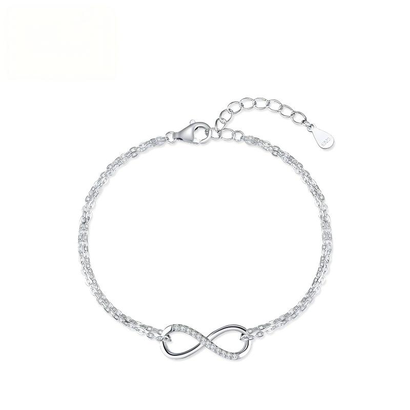 Sterling Silver Beaded Moissanite Infinite Symbol Adjustable Bracelet 925 silver
