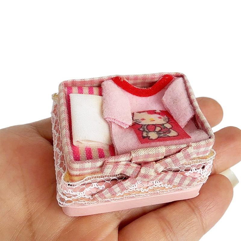 1:12 Dollhouse Miniature Toy Box Lace Wooden Box Furniture Home Model Decor Toy Doll House Accessories