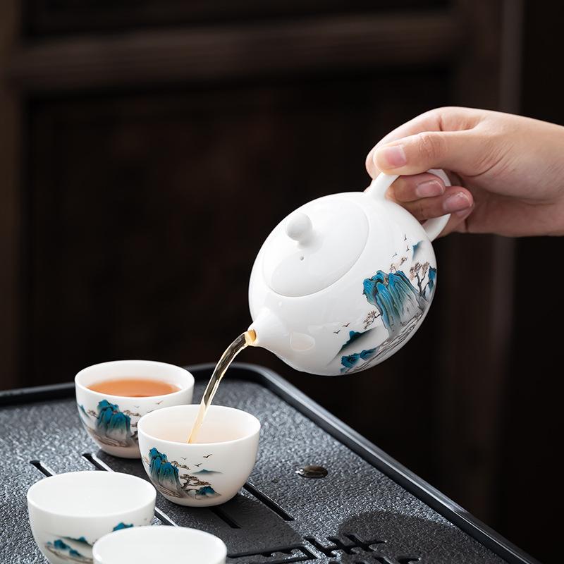 Premium beauty suet jade white porcelain kung fu tea set, household Xishi pot tea cup light luxury high-end gift box