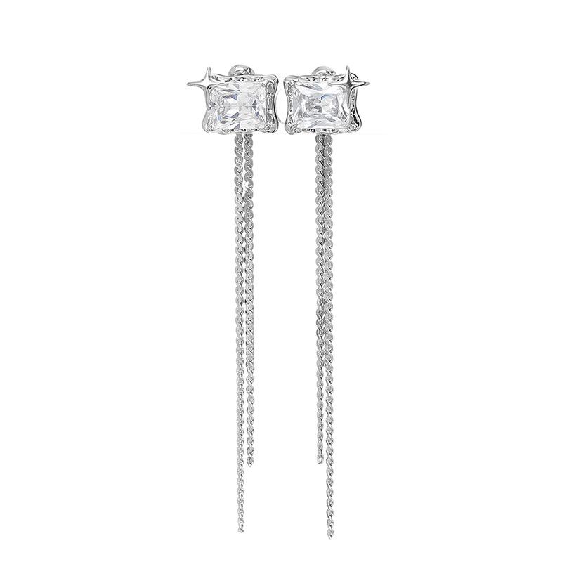 

Korean Style Tassel Chain Zircon Stud Earrings - Women s Geometric, High-Quality Fashion Accessory