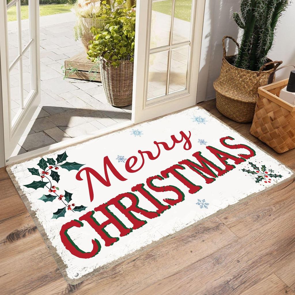 Christmas Outdoor Mat Merry Christmas and Happy New Year Indoor Floor Rug Welcome Front Doormats for Entrance Home Decor