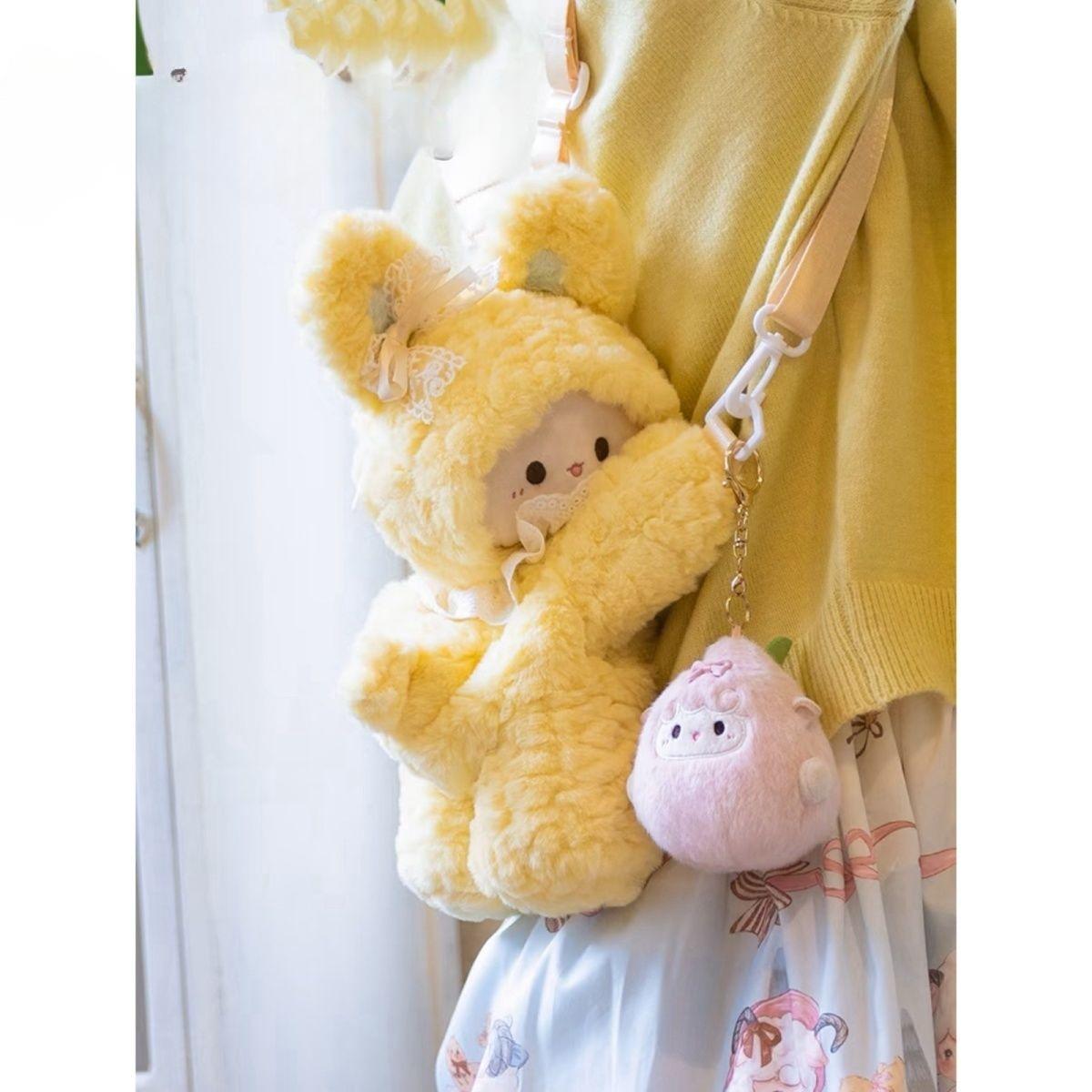 

JIAERDI Sweet Cute Rabbit Backpack Women Yellow Plush Compact Crossbody Bag Ladies Lolita Soft Winter New Mochilas Mujer 2025