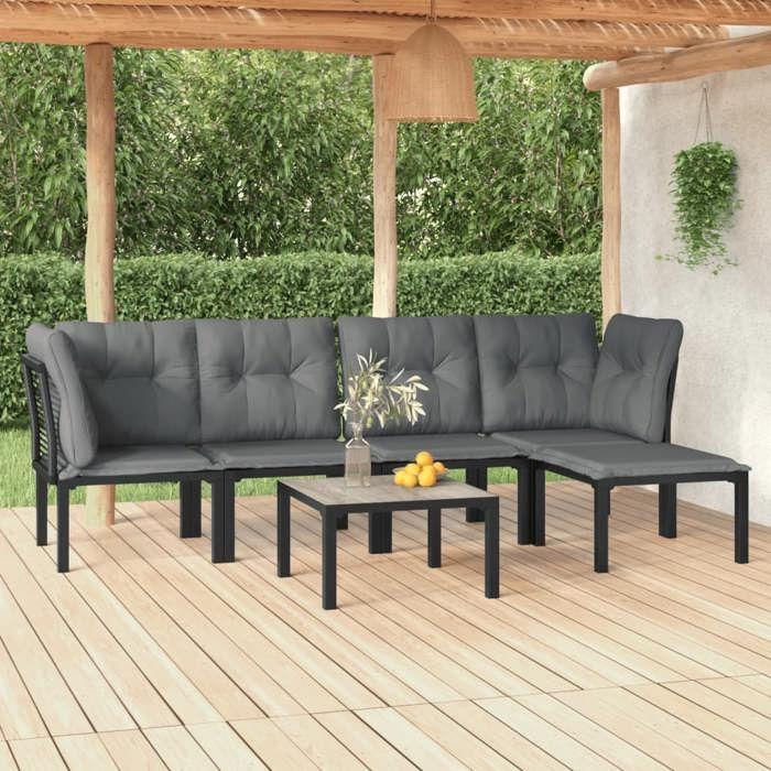 VidaXL Salon de Jardin 6 pcs, Ensemble de Meubles de Terrasse, Mobilier d'Extérieur, Chaise de Patio, Moderne, Noir et Gris 3187750