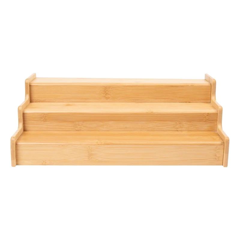 

Расширяемый бамбуковый органайзер для специй 3-ярусная ступенчатая полка для хранения в кухонном шкафу многофункциональное хранение для демонстрации United States