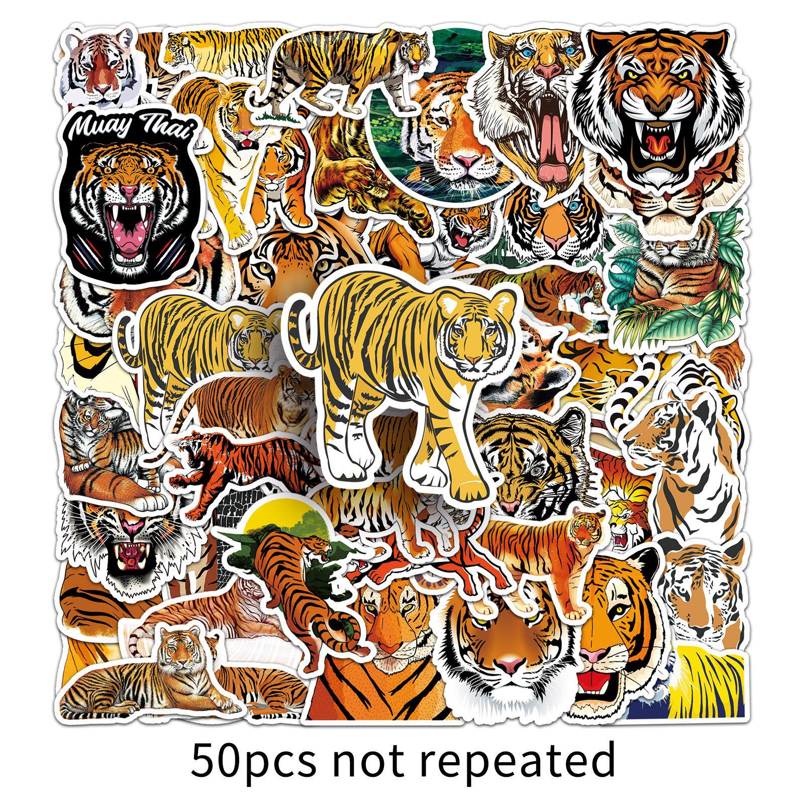 50 Trendy Graffiti Tiger Stickers for Suitcase, Scooter, Tablet, Car - Cartoon Decorative Set
