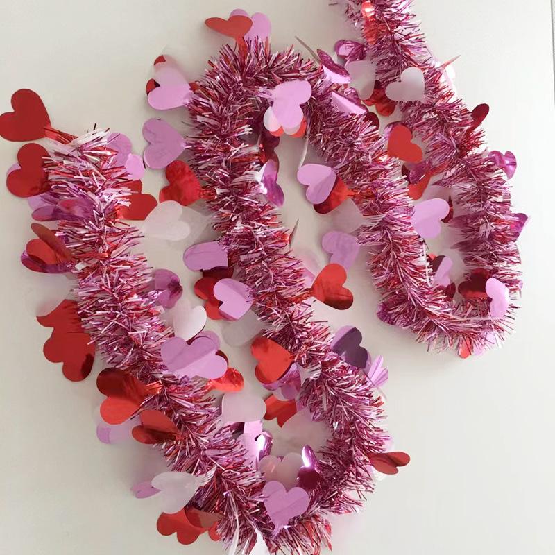 2M Valentines Heart Tinsel Garland Decorations, Valentines Day Red Pink White Metallic Garland Valentine's Day Decorations