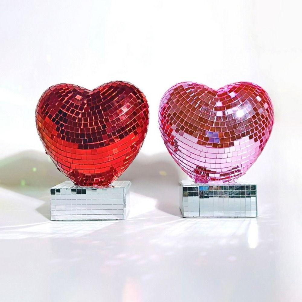 Red/Pink Color Mirror Surface Ornament Reflective Valentines Day Disco Ball  Home Ornament
