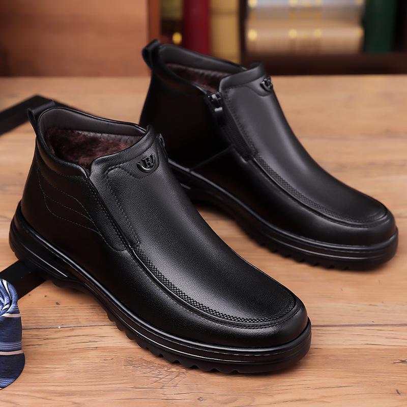 Men's Velvet-Inside High-Top Warm Slip-On Leather Shoes