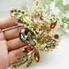 Woman's Vintage Rhinestone Crystal Flower Leaf Pendant Brooch Pin Jewelry Corsage Wedding Gift