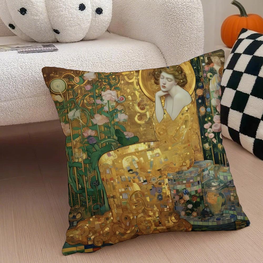 

kKlimt Art Masterpiece Cushion Cover Throw Pillow Cover Hidden Button Durable Polyester Chair Cushion 40x40cm