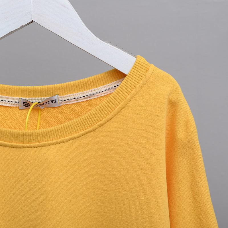 Dámská mikina bavlna volná nadměrná s dlouhým rukávem tričko pohodlný kulatý výstřih ležérní pulovr top mikina