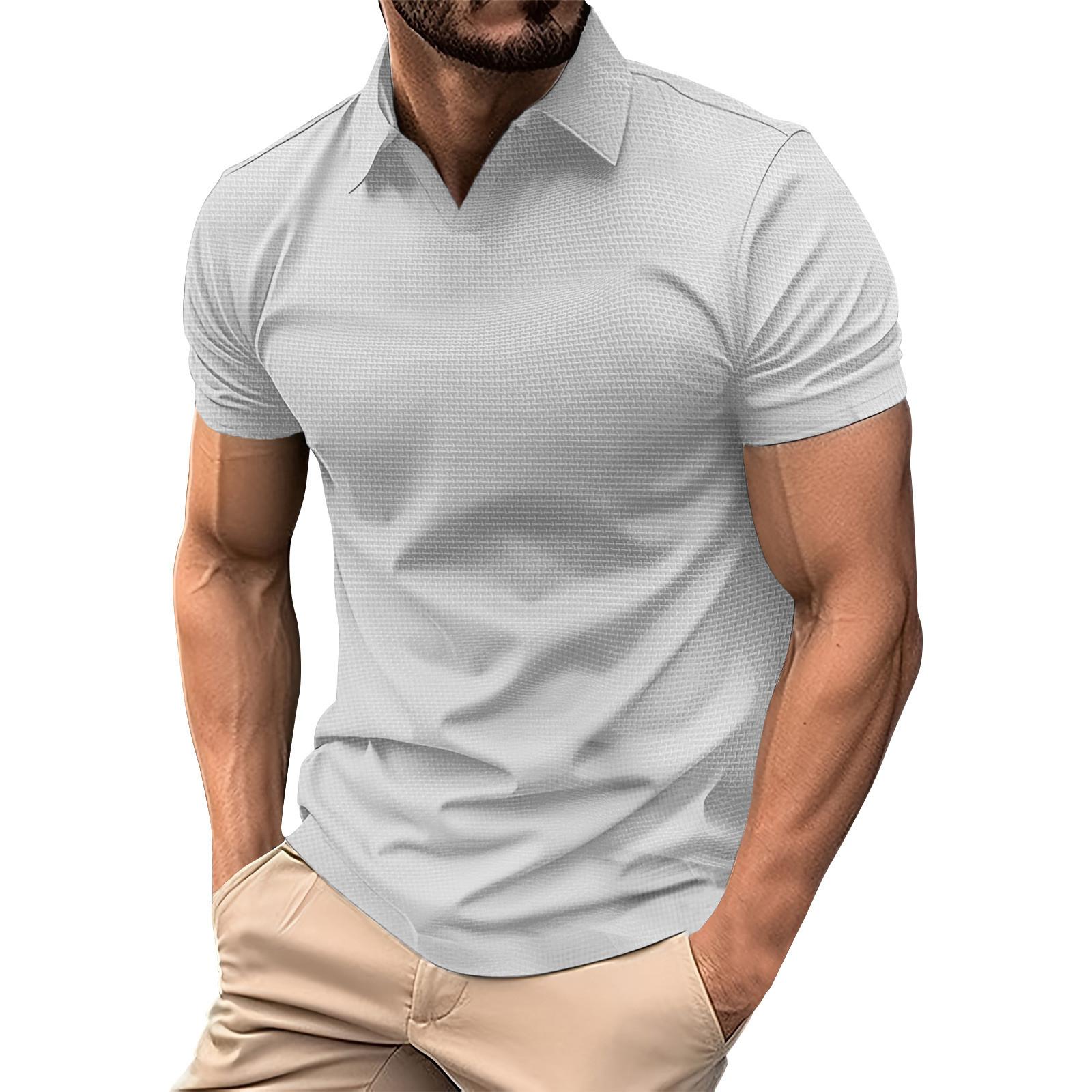 

Мужская летняя спортивная, фитнес и досуговая футболка с V-образным вырезом и эластичной текстурой, короткий рукав XXL белый