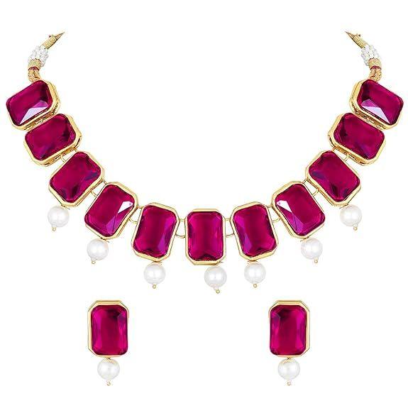 Traditional Jewellery Crystal Pearl Necklace Earring Jewellery Set for Women
