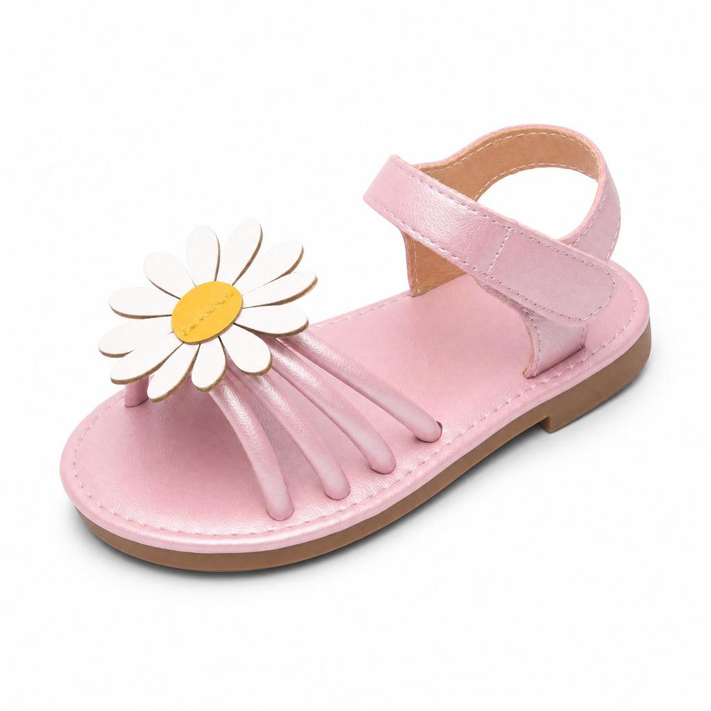 Girls' 2026 Summer Open Toe Flat Sandals with Back Strap – Versatile Beach Princess Shoes