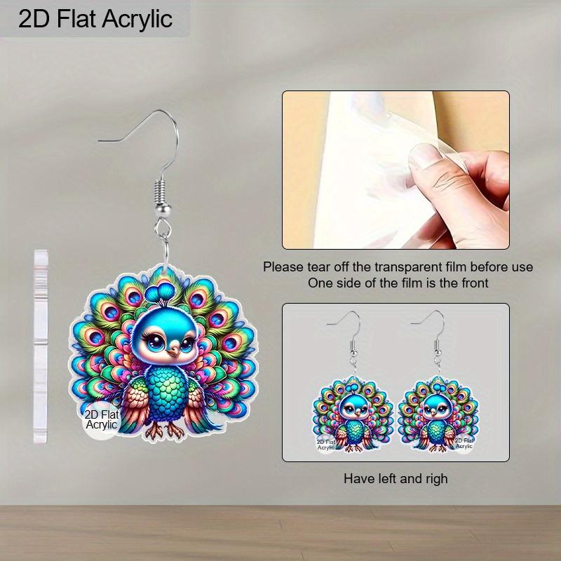 2D Flat Acrylic Diwali Cartoon Colorful Peacocks Double-sided Pattern Earrings Jewelry Gift for Women Female
