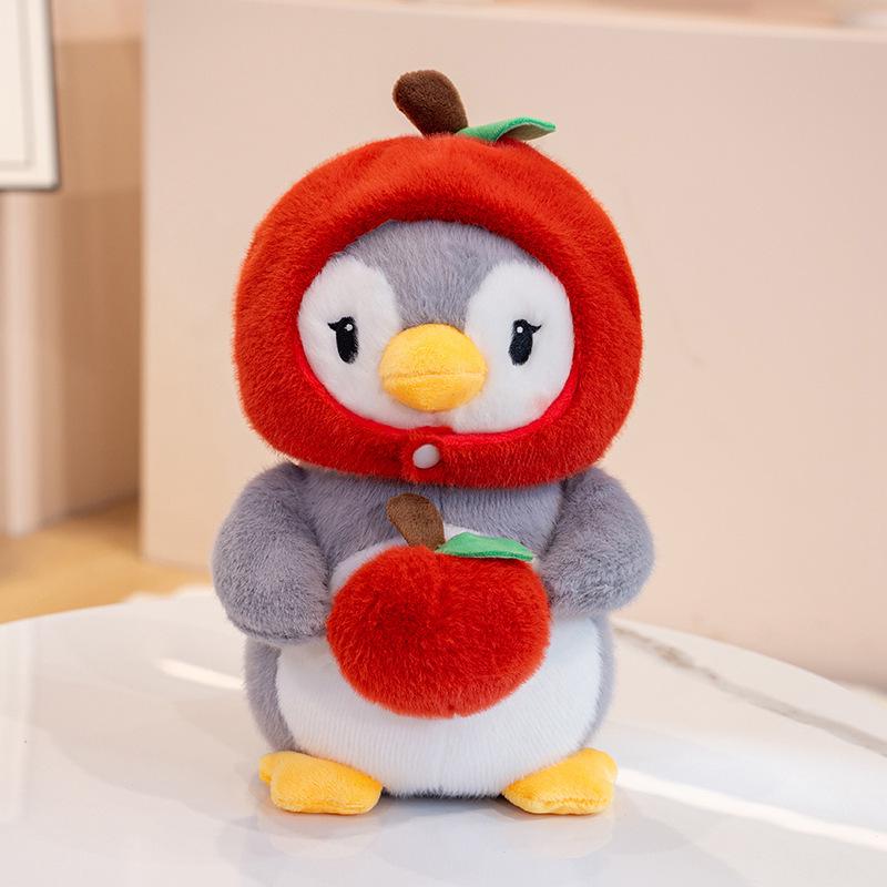 Cute Penguin Plush Toy with Festive Persimmon Disguise - Perfect Sofa or Bedroom Ornament 28cm
