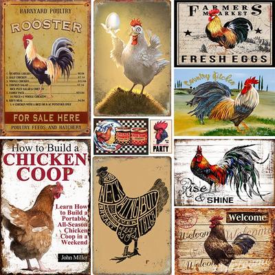 Huhn Hahn Henne Stall Ei Retro Vintage Metallschild Dekoration Wand Heimdekor Blechschild Poster Für Landwirt Neues Jahr