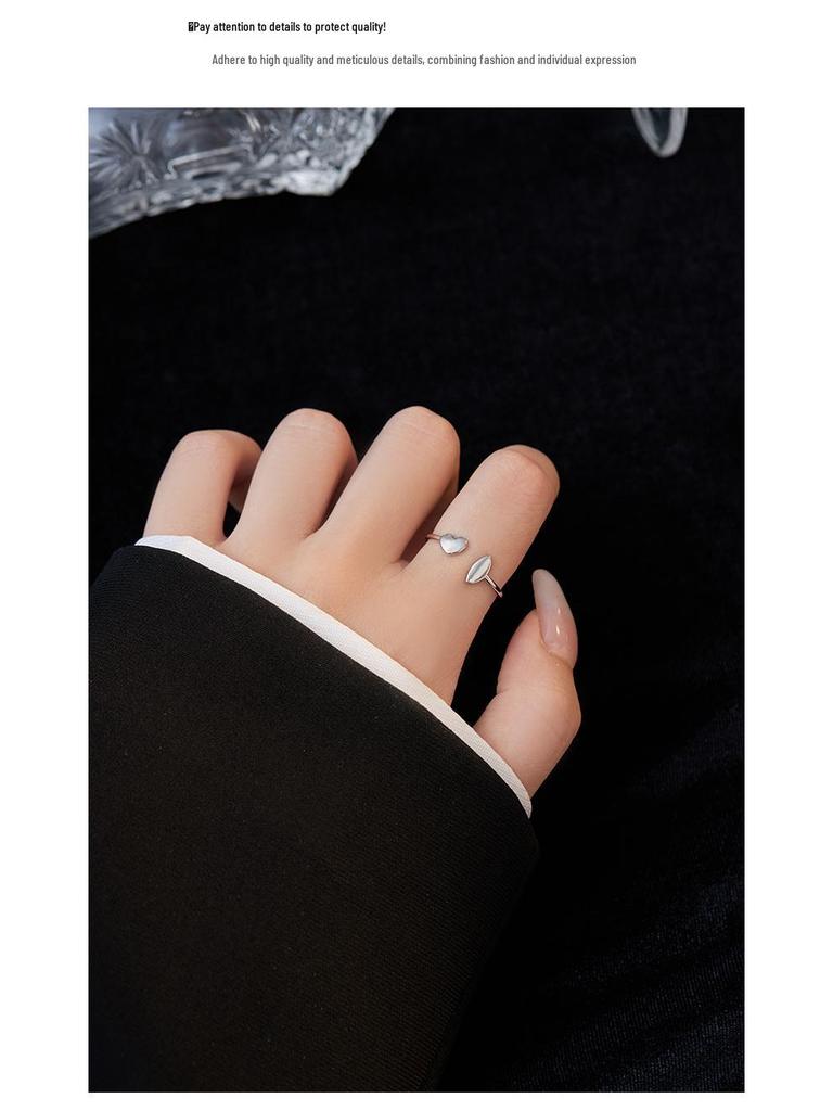 Banyan Tree S925 Silver Asymmetrical Geometric Love Ring - Light Luxury Design for Women, New Trend Index Finger Jewelry