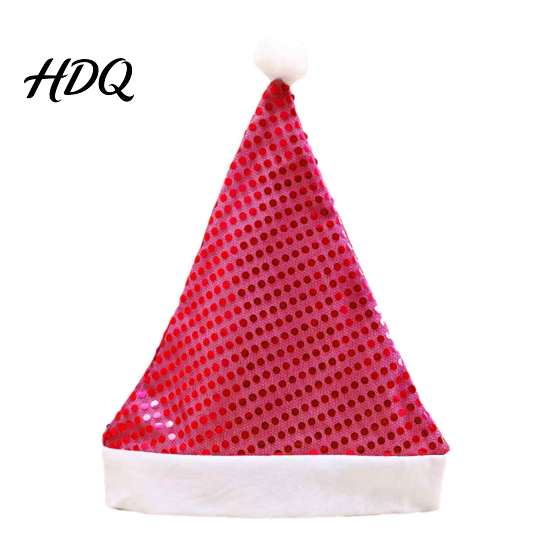 Comfortable Holiday Hat Sequined Santa for Adults Sparkling Christmas Hat Festive Party Adult Costume with Pompom New Year Celebrations Shiny