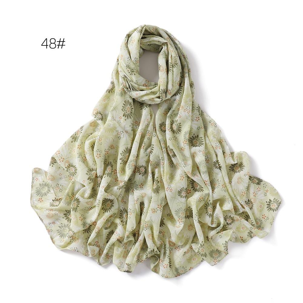 New Flower Printed Chiffon Scarf Malaysian Popular Patterned Headscarf High Quality Long Shawls Muslim Women Summer Hijab Wraps