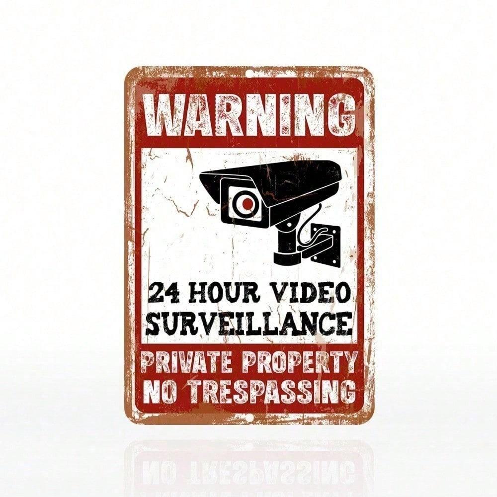 4 Pack Private Property Video Surveillance Signs, Weatherproof Rustproof Aluminum Security Camera Sign for Home Yard Garden Outdoor