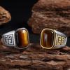 1pc Men's Vintage 316L Stainless Steel Ring with Natural Tiger's Eye Stone Intricate Detailing, Durable Unisex Jewelr