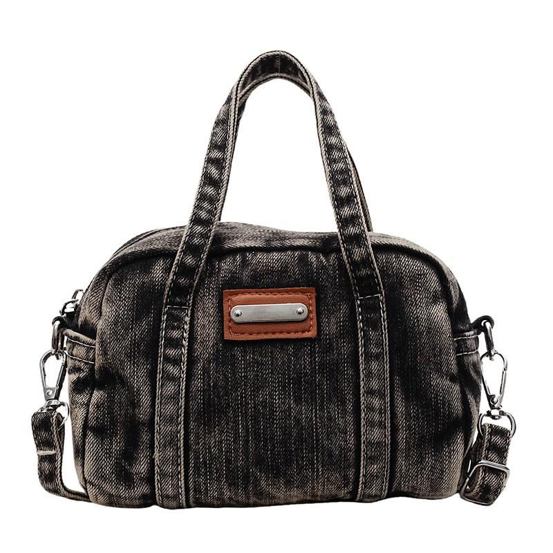 

2025 Autumn/Winter Women s Distressed Canvas & Denim Bowling Bag 18x12x8 чорний