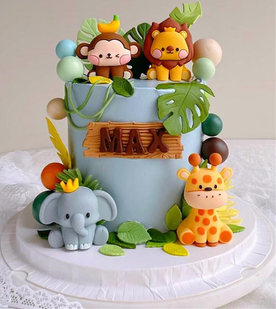 Jungle Safari Animal Cake Toppers with Elephant Giraffe Lion Monkey for Jungle Themed Party Baby Showers Kids Birthday Party