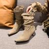 Fashion Mid Heels Women's Pointed Toe Ankle Boots Fashion Suede Buckle Shoes 2025 Winter New Chelsea Short Boots Cool Pumps Zapatillas
