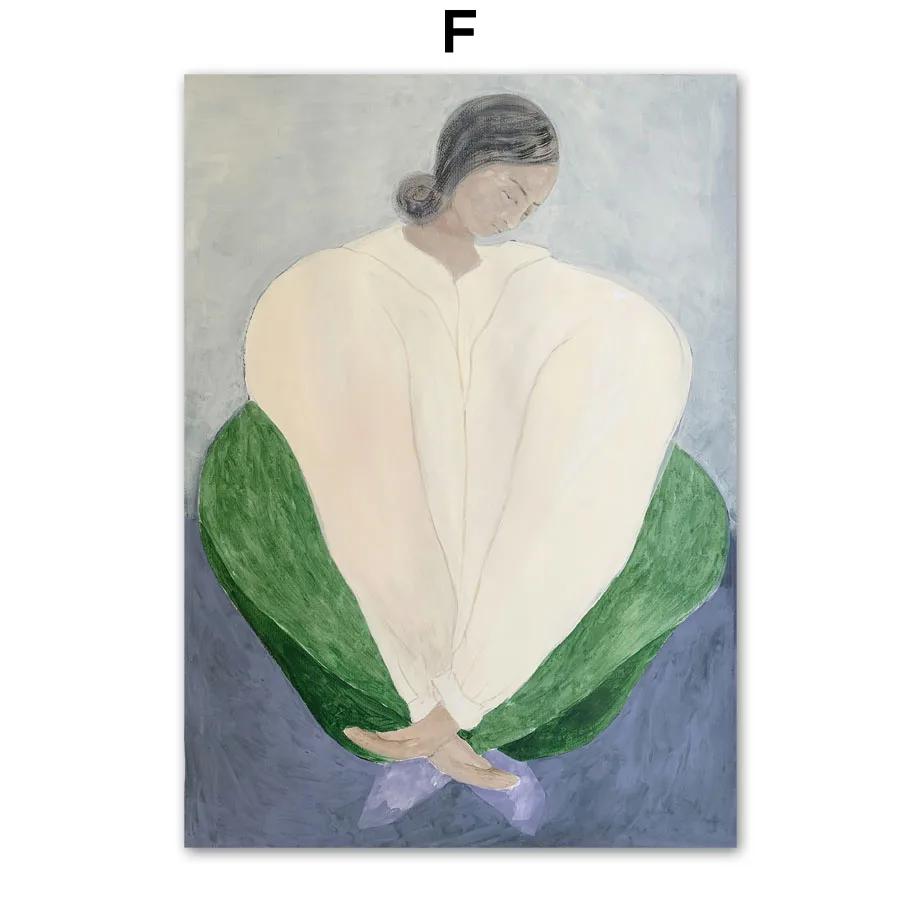 Sofia Lind Striped Pajamas Woman Geometry Leaf Canvas PaintingNordic Poster Wall Art Print  Retro Pictures For Living Room Decor