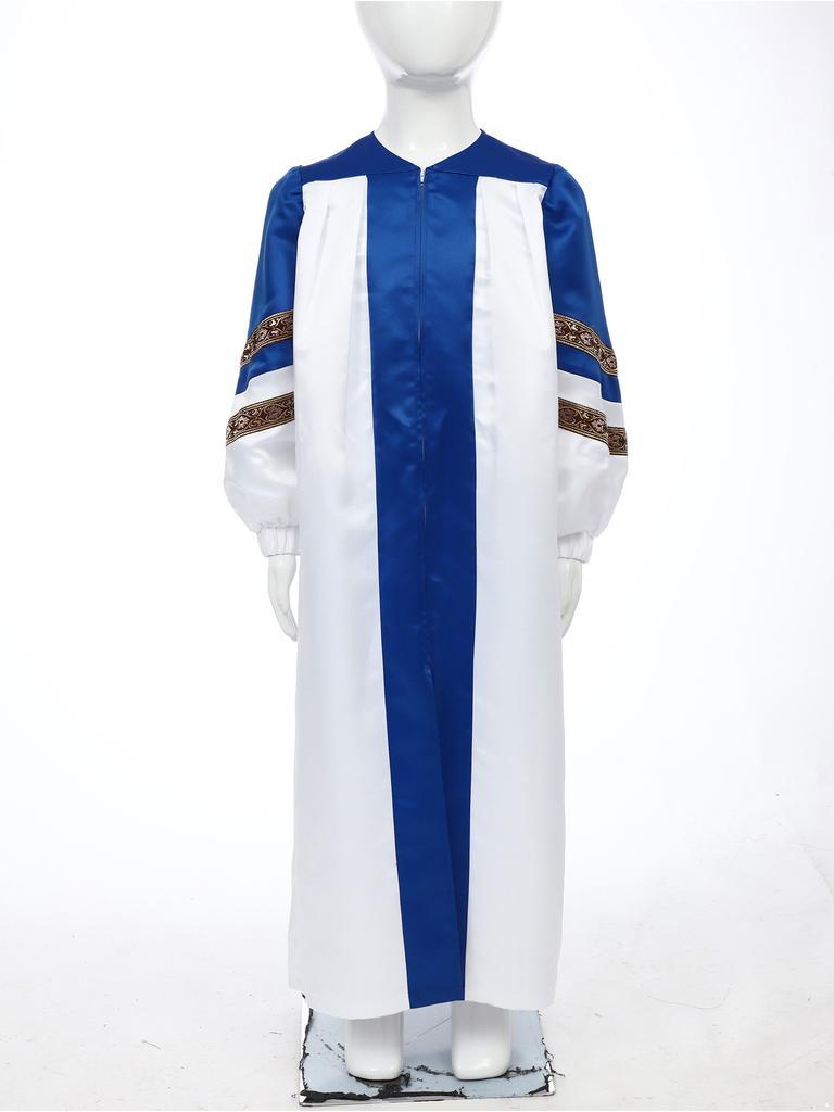 Kinderen Halloween Kostuum Priester Gewaad: Color Block Ritssluiting Badjas met Geborduurde Strepen voor Koor Themafeest