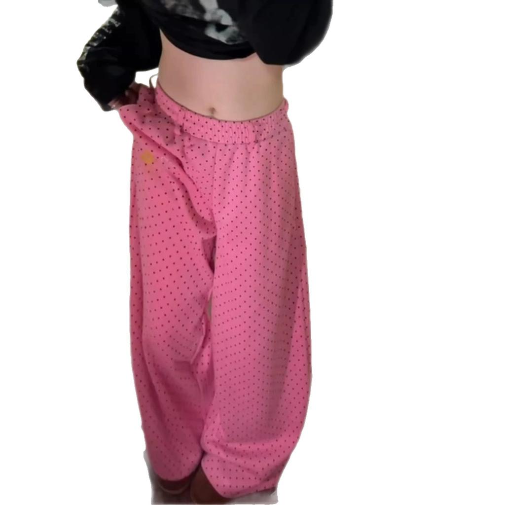 American retro full-printed polka-dot wide-leg pants women's summer lazy wind-drape loose straight-leg pants versatile casual trousers