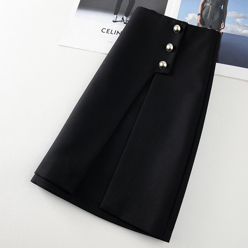 Women's Black Suit Midi Skirt: 2025 Spring High-End Bodycon A-line Skirt