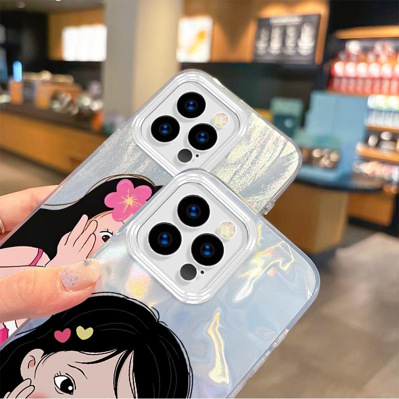 Fun Personality Cute Girl Cartoon Phone Case for iPhone16 15 14 13 12 11 8 7 6 Pro Max Plus XS XR Gradient Shockproof Back Cover