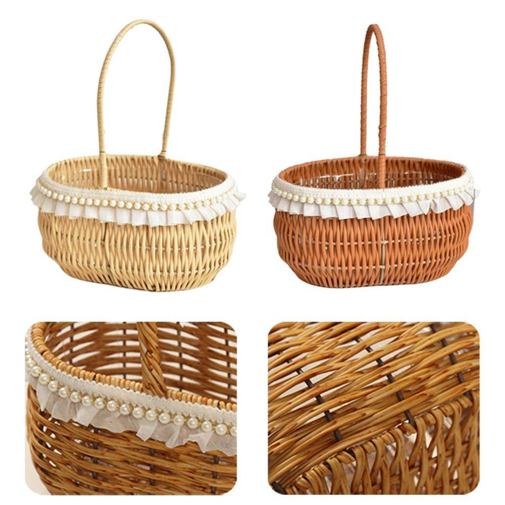 4 Styles Rattan Flower Basket Decorative Picnic Weaving Basket Wedding