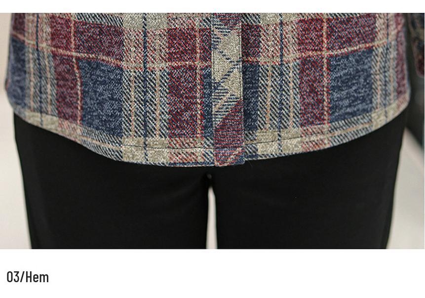 Plaid Long Sleeve Lapel Cardigan for Women: Stylish Spring/Autumn Top for Middle-Aged & Elderly