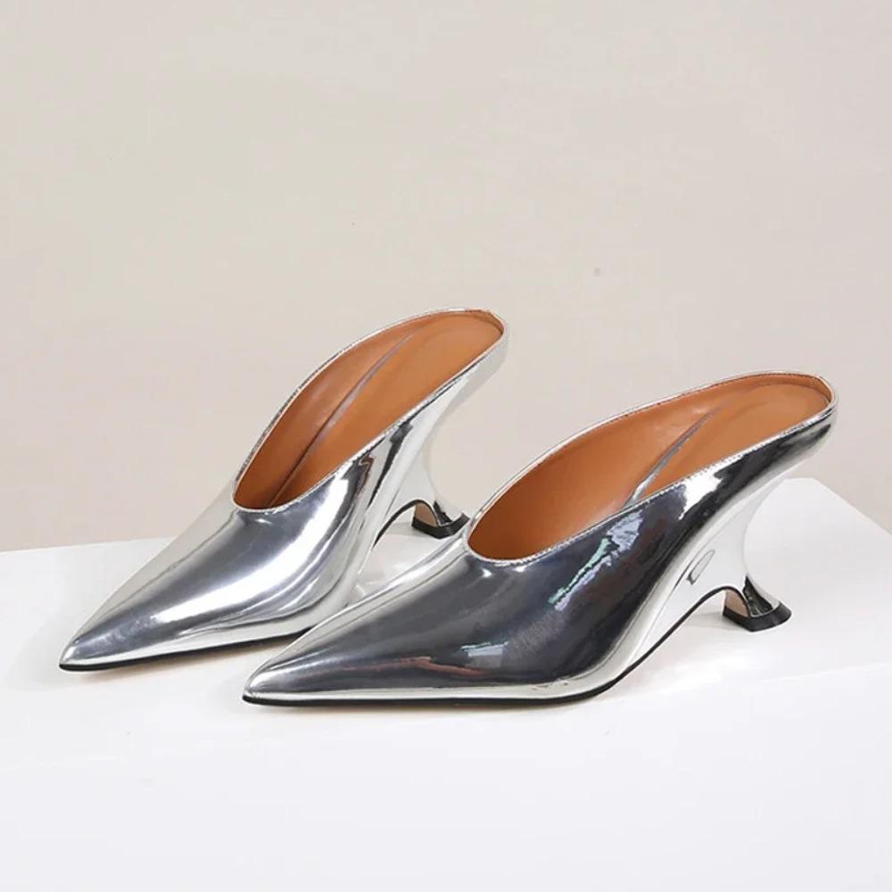 Pesstwei Mode Puntige Toe Wedge Slippers Pumps Lage Hoge Hakken Mules Schoenen Maat:35 42
