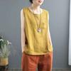 Women's Cotton and Linen Artistic Style Vest Women's Solid Color Patchwork Sleeveless Round Neck Shirt