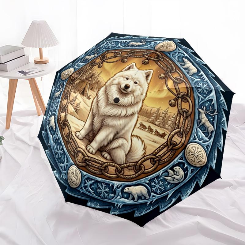 Winter Wildlife Emblem pattern umbrella, portable and foldable design, 8 ribs, a casual accessory for Halloween, Christmas, and birthday gifts.